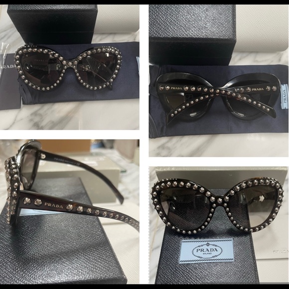 PRADA STUDDED FASHION STATEMENT ARE STUDS AND MORE STUDS ON HAVANA SUNNIES - Picture 10 of 16